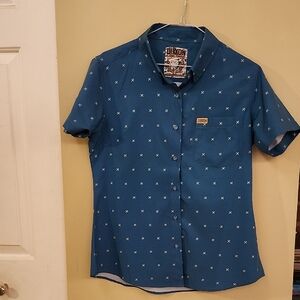 DIXXON Teal Cross-Patterned Women's Shirt